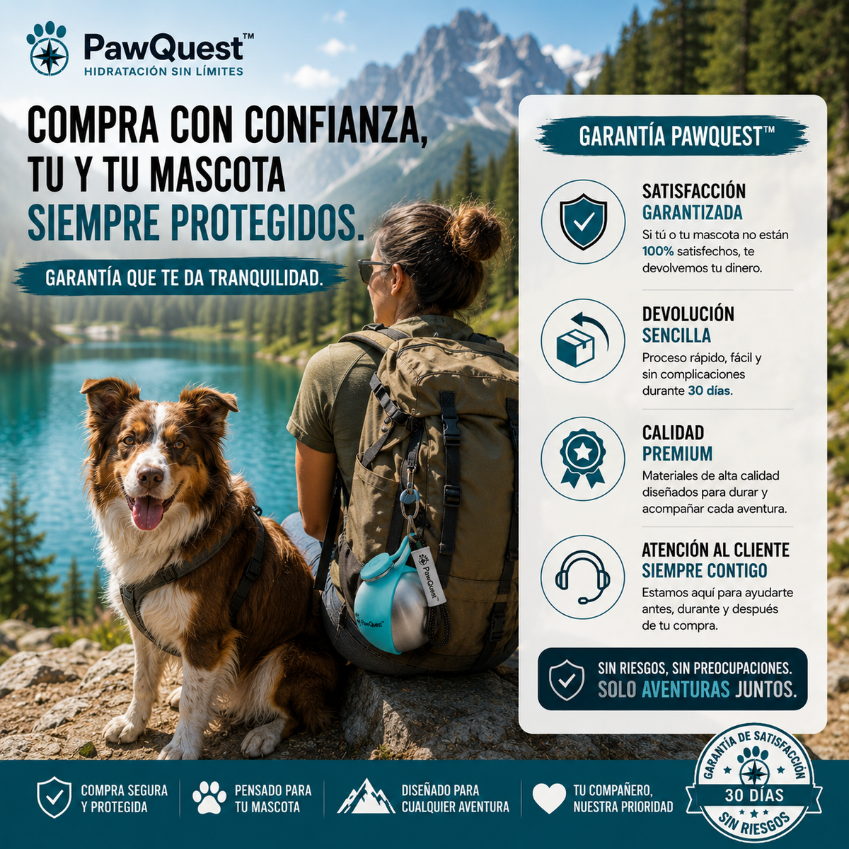 PawQuest™ Botella bebedero portátil para mascotas 2 en 1