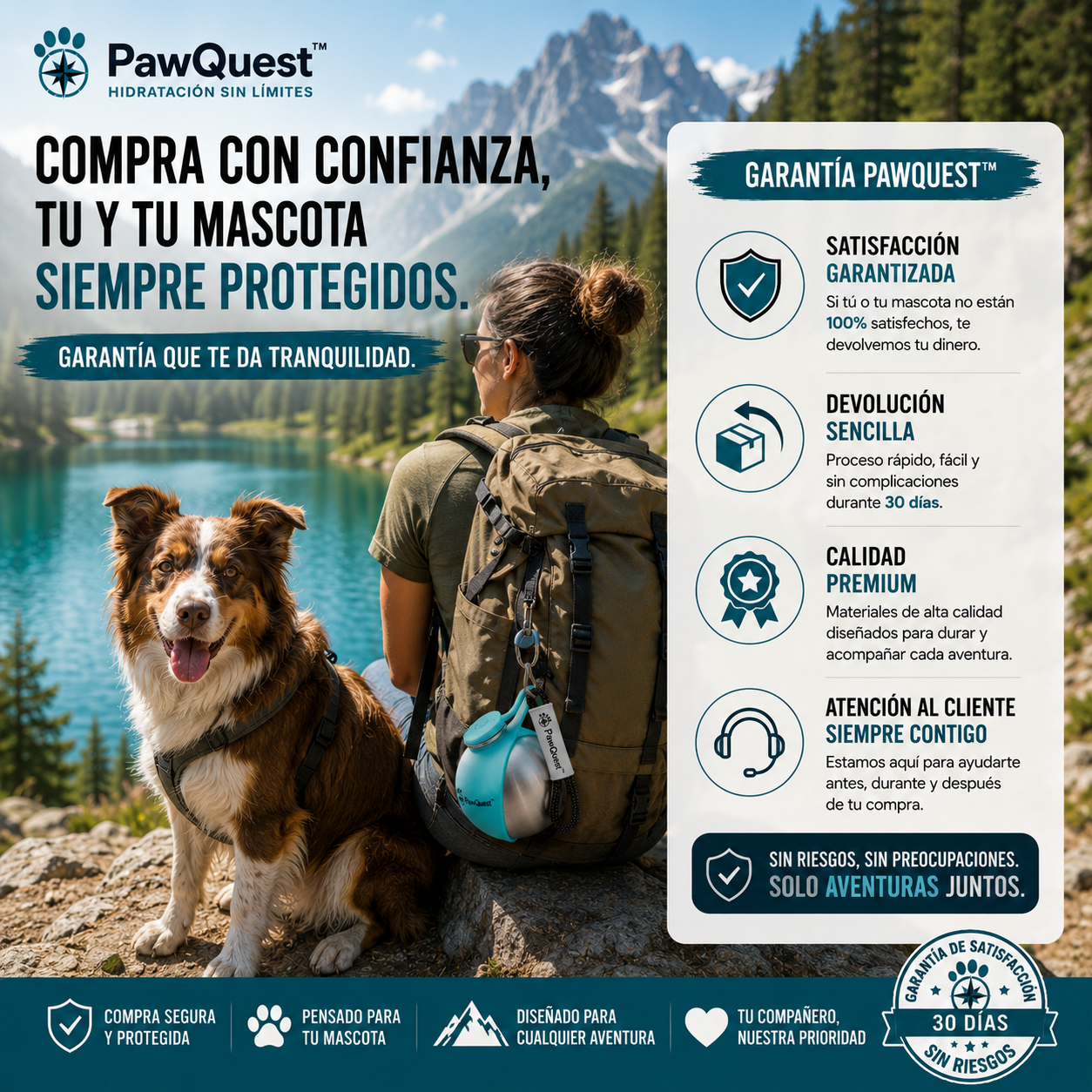 PawQuest™ Botella bebedero portátil para mascotas 2 en 1