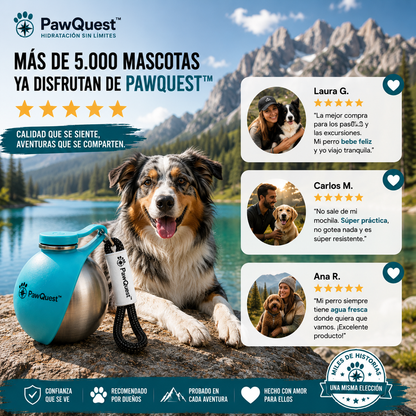 PawQuest™ Botella bebedero portátil para mascotas 2 en 1